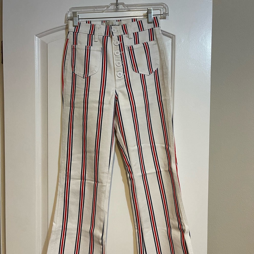 Reformation Macgraw -  Red White & Blue Striped High Waisted Flare Jeans